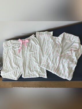 Cecil and Lou White and Pink Floral Pajama Set- Small